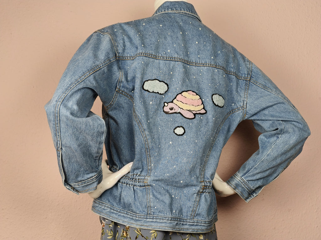 Upcycled Denim Jacket - Glowing in the Dark 🌟 With Keychain