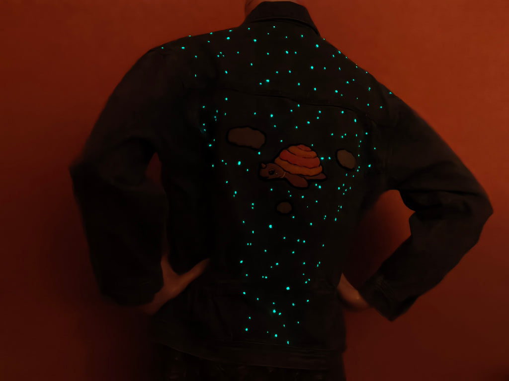 Upcycled Denim Jacket - Glowing in the Dark 🌟 With Keychain